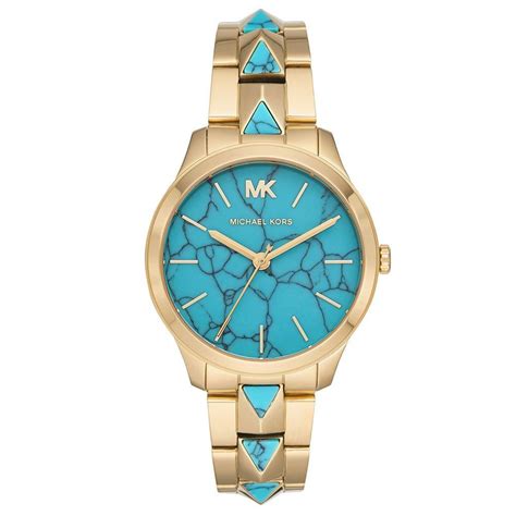 michael kors runway mercer gold-tone and turquoise watch|michael kors gold tone.